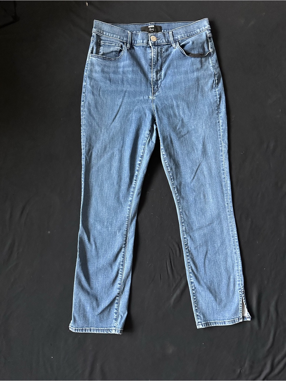 3x1 NYC Straight Leg Women's Jeans in Medium Blue 30 side slit